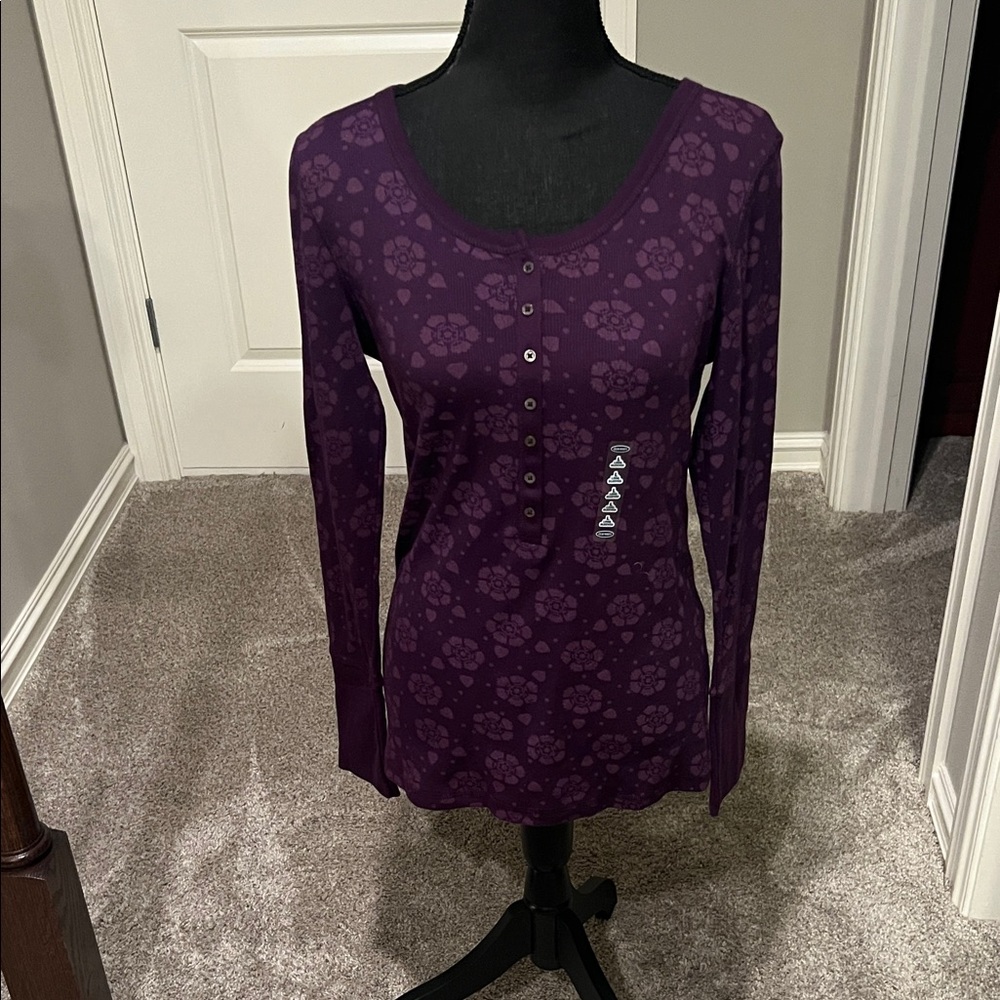 Old Navy Dark Purple Floral Long Sleeve Tee